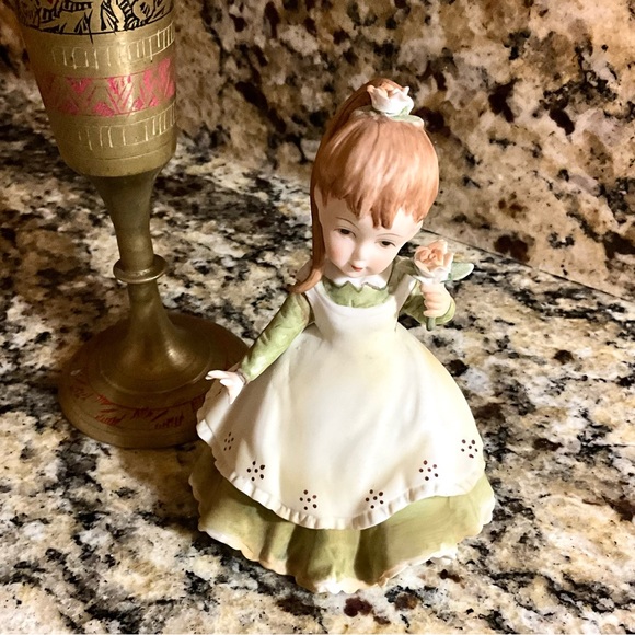 Lefton China Vintage Hand Painted Green Dress Girl Figurine Decor - Picture 2 of 5